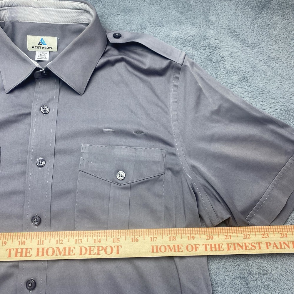 A Cut Above Mens Pilot Shirt‎ 16.5 Tapered Brooks Short Sleeve Button Down Grey - Picture 3 of 16
